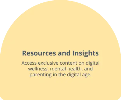 A yellow background with text that reads: Resources and Insights. Join the movement and access exclusive content on digital wellness, mental health, and parenting in the digital age.