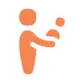 A simplified orange icon of a person holding a baby, depicted in a minimalist style on a black background, subtly evokes the impact of screen time on personal connections.